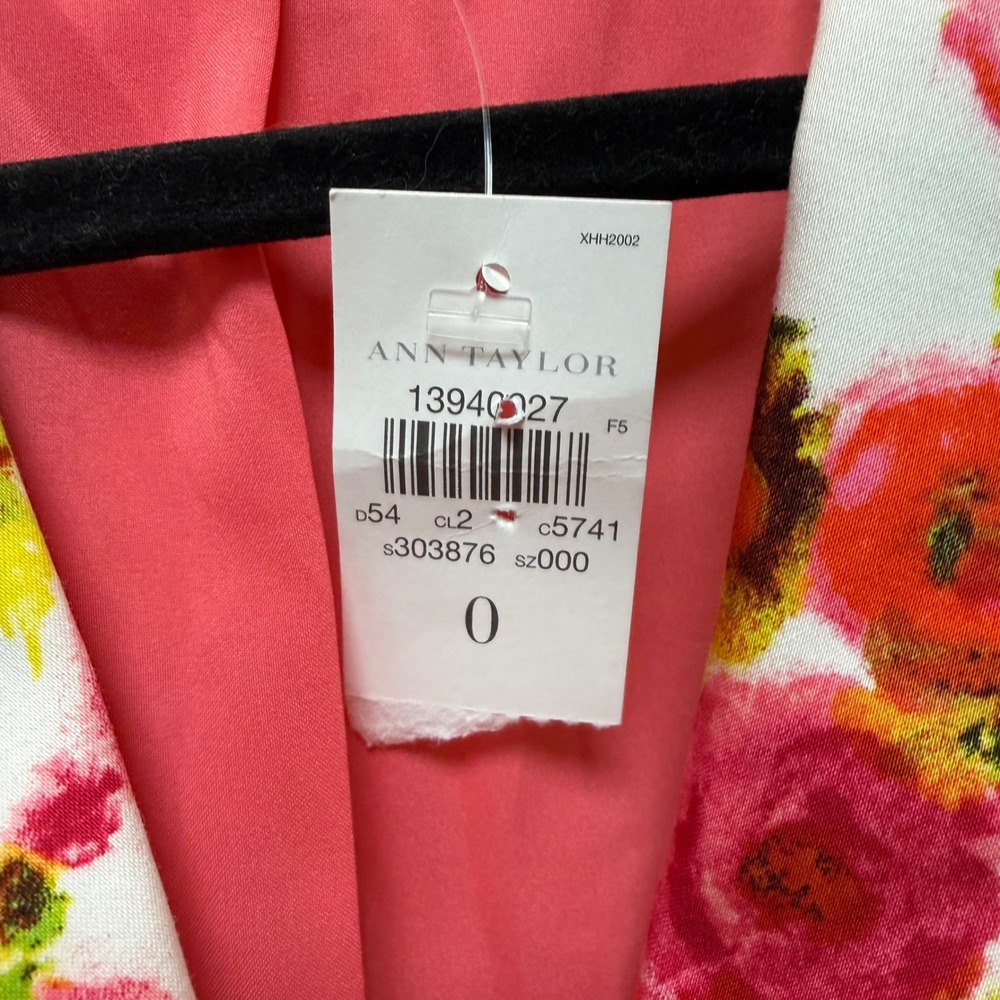Ann Taylor Floral Blazer Womens 0 Pink New Peplum Cotton Spandex 13940027 - Picture 3 of 8